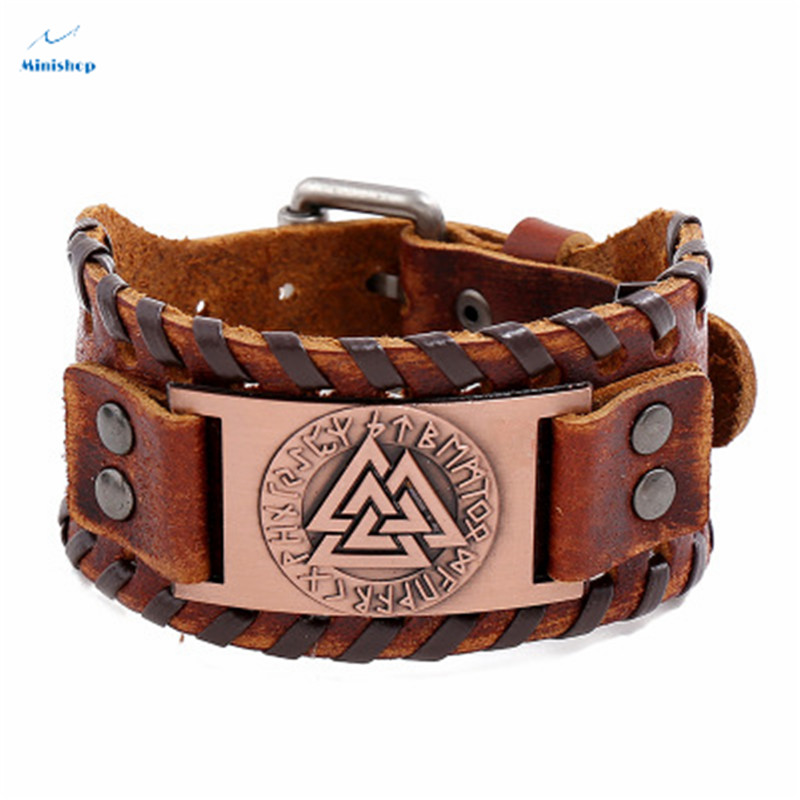 Men New Fashion Vitage Viking Totem Leather Bracelet Odin Marks Business Men Bracelet