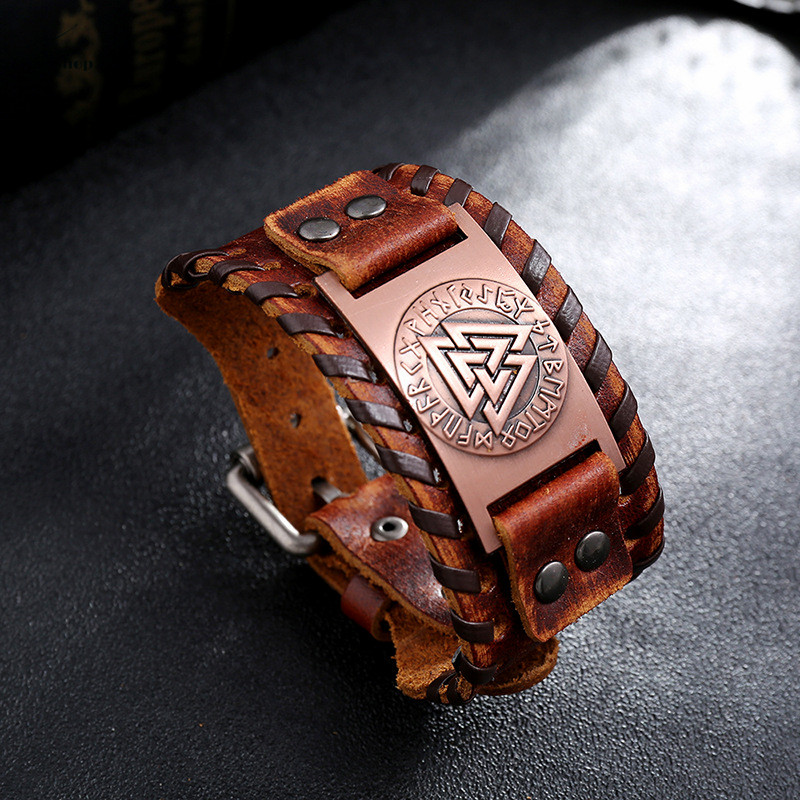 Men New Fashion Vitage Viking Totem Leather Bracelet Odin Marks Business Men Bracelet