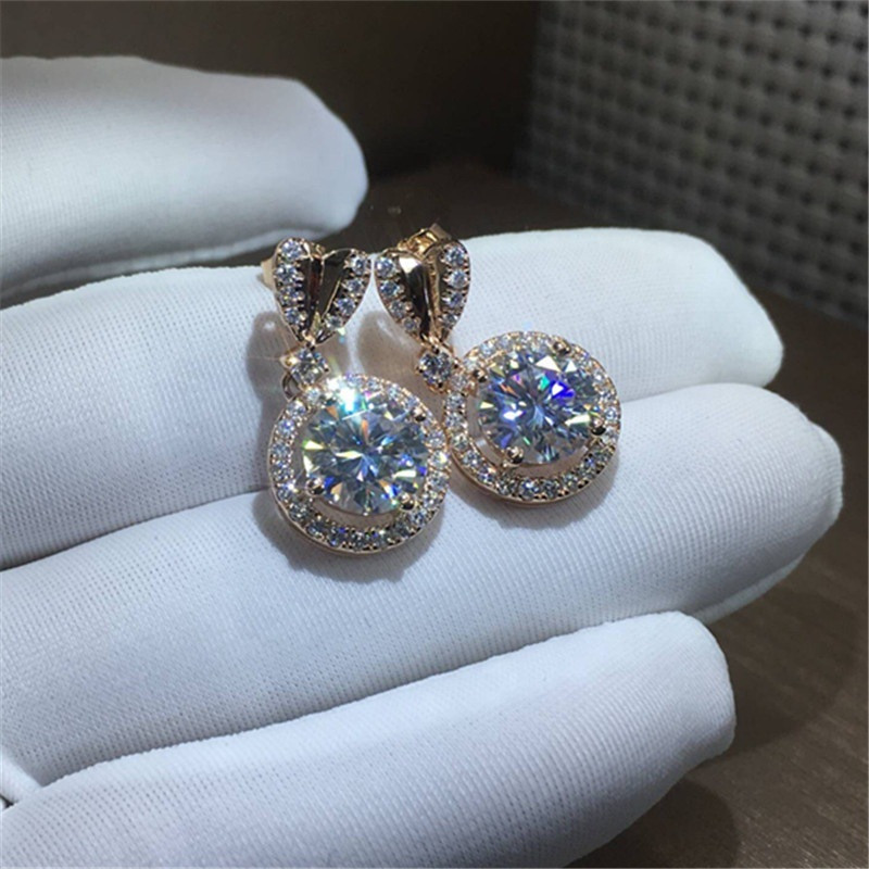 Women New Fashion Delicate Heart Shape White Zircon Copper Lady Stud Crystal Casual Earrings