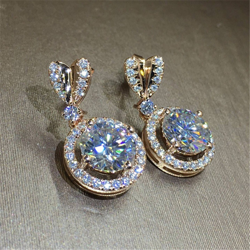 Women New Fashion Delicate Heart Shape White Zircon Copper Lady Stud Crystal Casual Earrings