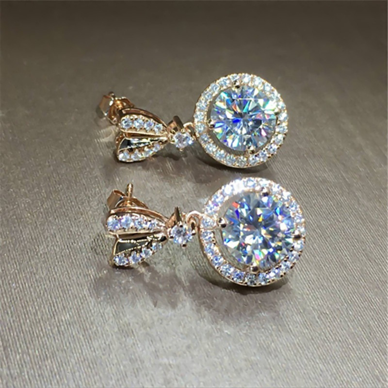 Women New Fashion Delicate Heart Shape White Zircon Copper Lady Stud Crystal Casual Earrings