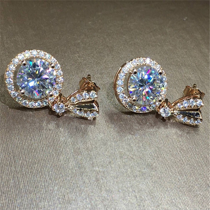 Women New Fashion Delicate Heart Shape White Zircon Copper Lady Stud Crystal Casual Earrings