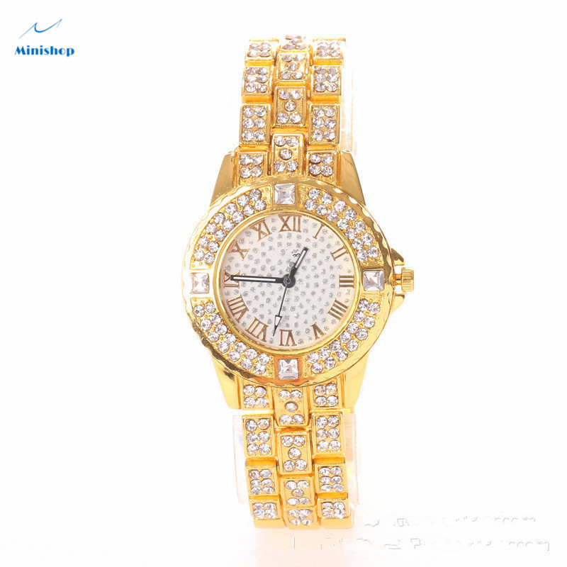 Women New Fashion Star Steel Band Diamond Lady Watch Full Diamond Roman Numeral Quartz Watc