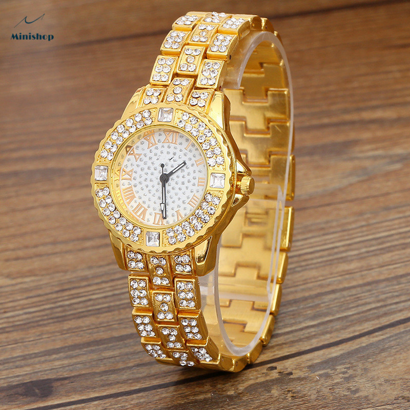 Women New Fashion Star Steel Band Diamond Lady Watch Full Diamond Roman Numeral Quartz Watc