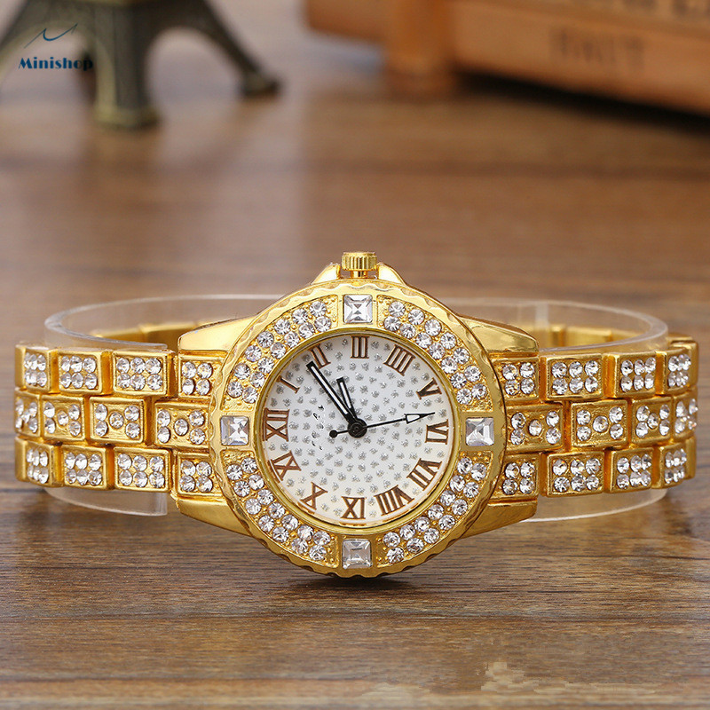 Women New Fashion Star Steel Band Diamond Lady Watch Full Diamond Roman Numeral Quartz Watc