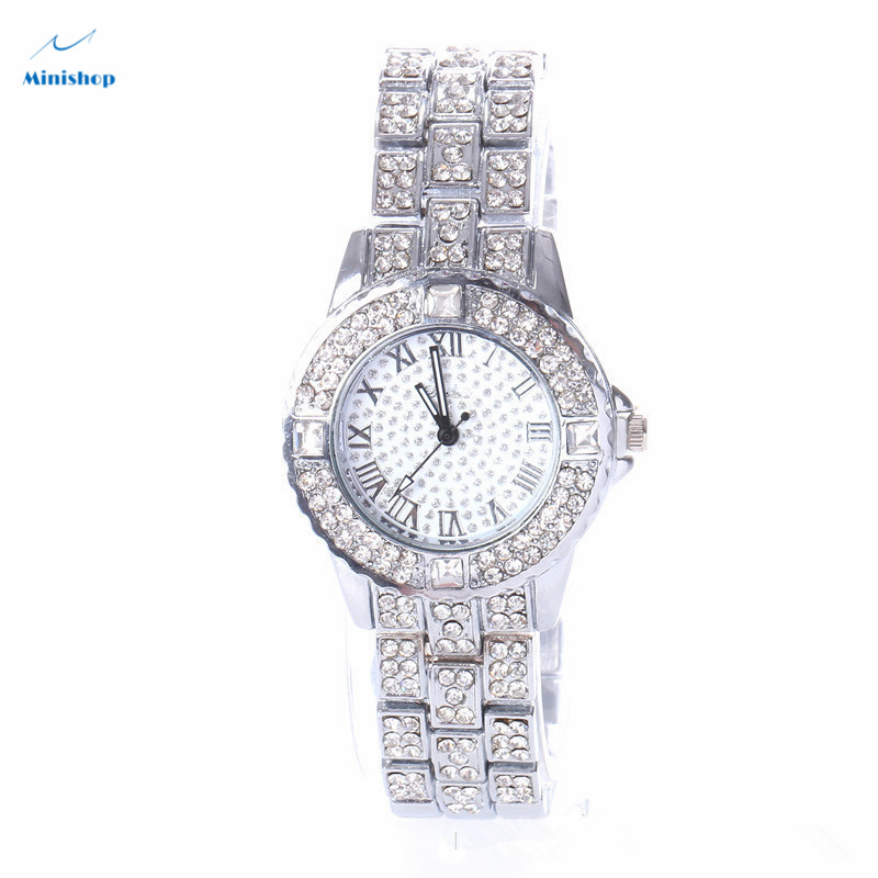 Women New Fashion Star Steel Band Diamond Lady Watch Full Diamond Roman Numeral Quartz Watc