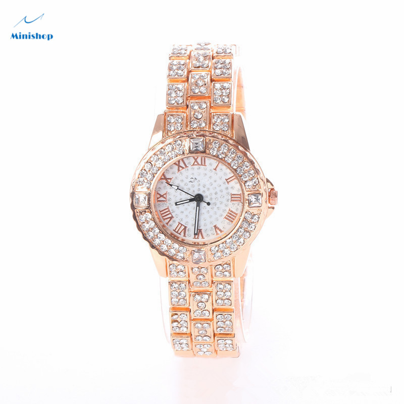 Women New Fashion Star Steel Band Diamond Lady Watch Full Diamond Roman Numeral Quartz Watc