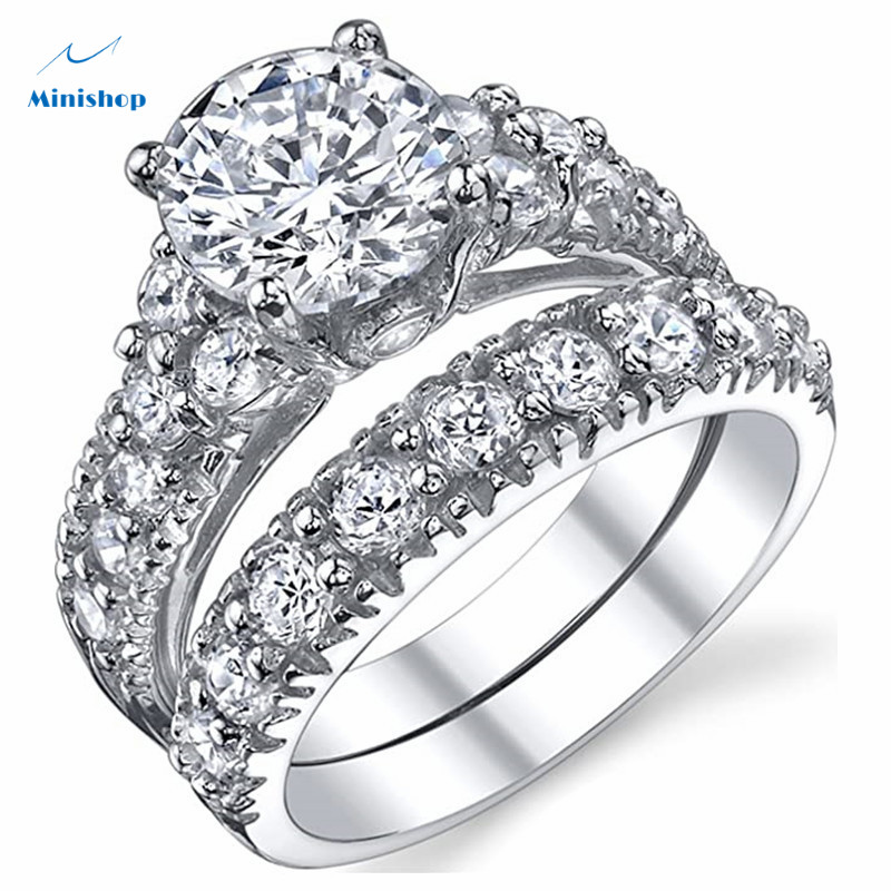 Luxury Women Diamond Wedding Ring Classic Lady Engagement Ring set Ring 2 in1 Elegant Party Ring
