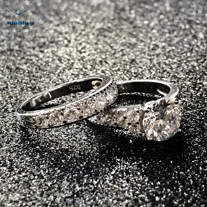Luxury Women Diamond Wedding Ring Classic Lady Engagement Ring set Ring 2 in1 Elegant Party Ring