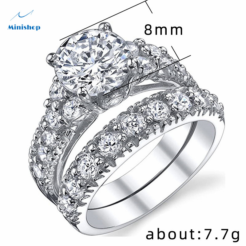 Luxury Women Diamond Wedding Ring Classic Lady Engagement Ring set Ring 2 in1 Elegant Party Ring