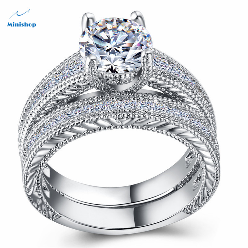 Luxury Women Zircon gold plated Diamond Wedding Ring Lady Engagement Ring set Ring Elegant Party Rin