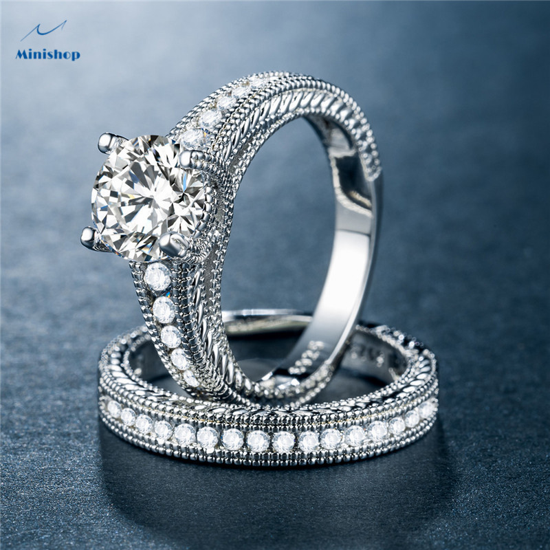 Luxury Women Zircon gold plated Diamond Wedding Ring Lady Engagement Ring set Ring Elegant Party Rin