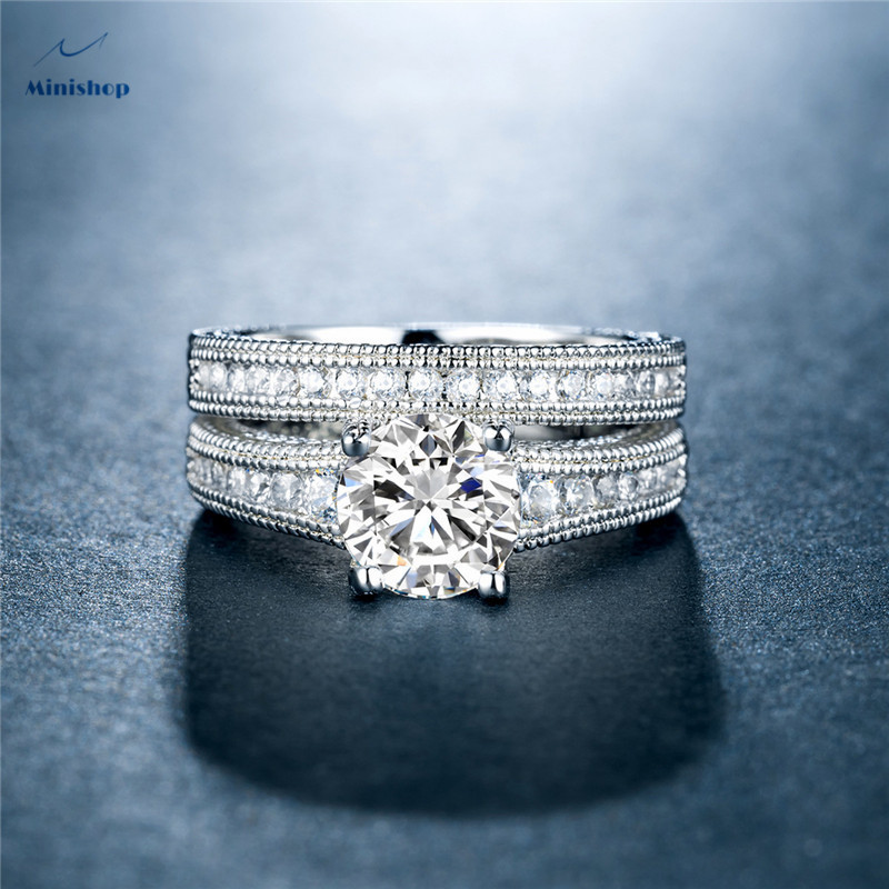 Luxury Women Zircon gold plated Diamond Wedding Ring Lady Engagement Ring set Ring Elegant Party Rin