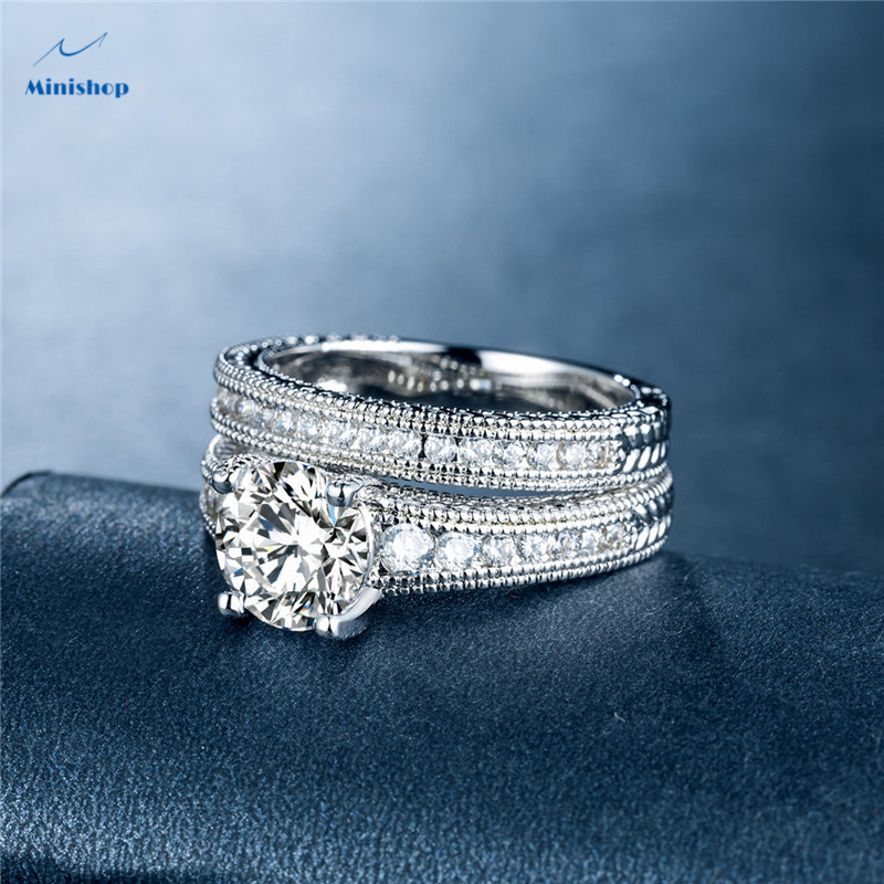 Luxury Women Zircon gold plated Diamond Wedding Ring Lady Engagement Ring set Ring Elegant Party Rin