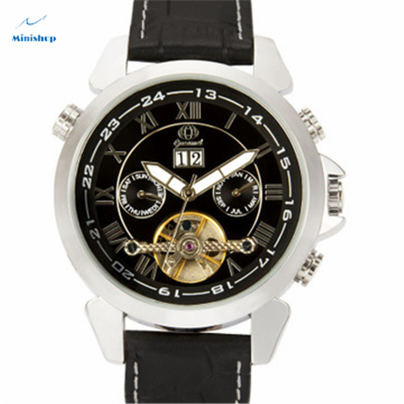 Automatic Mechanical Tourbillon Double Calendar Wristwatch Men Fashion Waterproof Leather Band Watch