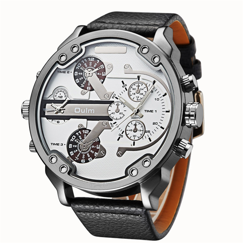 Men Military New Fashion Watch Two Places Travel Time Leather Belt Leisure Watch Quartz Watch