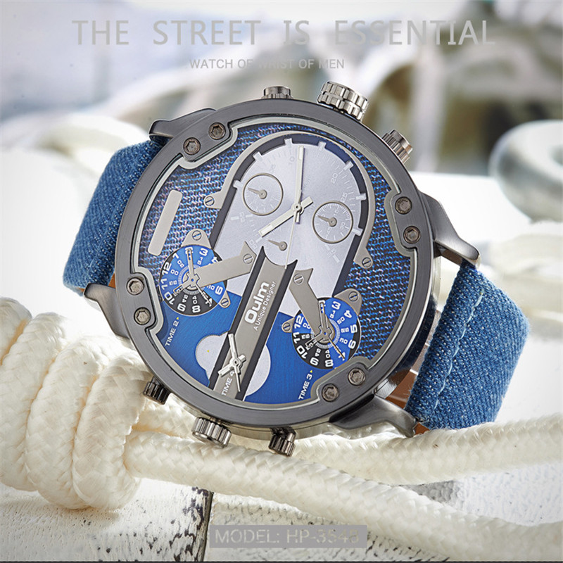 Men Military New Fashion Watch Two Places Travel Time Leather Belt Leisure Watch Quartz Watch