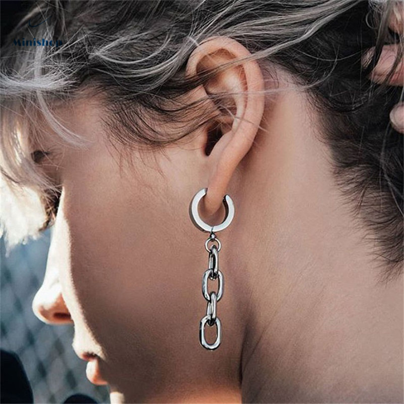 Man and Women New Fashion Tassel Chain Earrings Pierced Earrings C-shaped Titanium Steel Clip