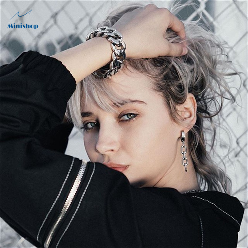 Man and Women New Fashion Tassel Chain Earrings Pierced Earrings C-shaped Titanium Steel Clip