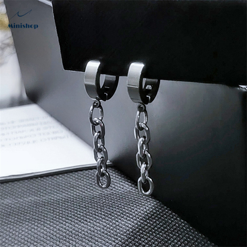 Man and Women New Fashion Tassel Chain Earrings Pierced Earrings C-shaped Titanium Steel Clip