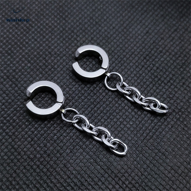 Man and Women New Fashion Tassel Chain Earrings Pierced Earrings C-shaped Titanium Steel Clip