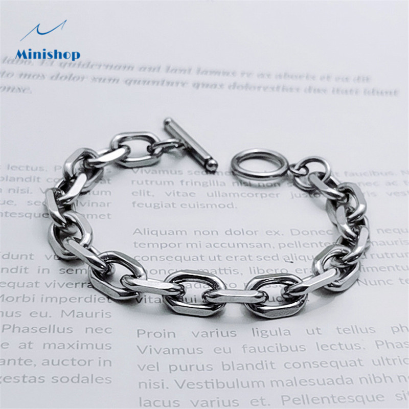 Men Titanium Steel Bracelet Circular OT Button Hip Hop Style Chain Bracelet  Accessories