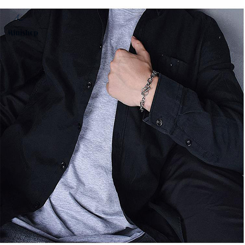 Men Titanium Steel Bracelet Circular OT Button Hip Hop Style Chain Bracelet  Accessories