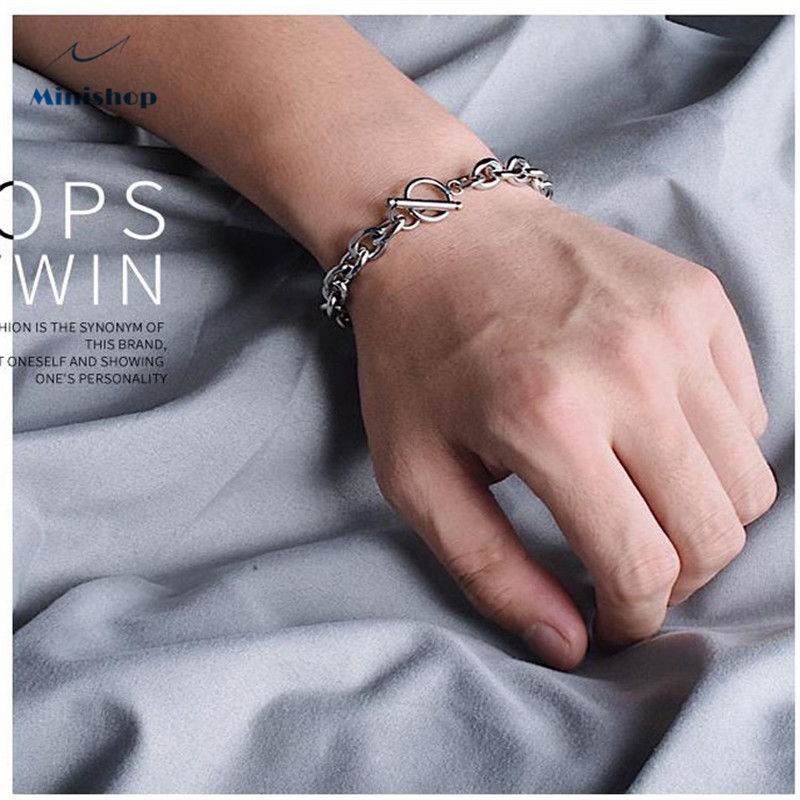 Men Titanium Steel Bracelet Circular OT Button Hip Hop Style Chain Bracelet  Accessories