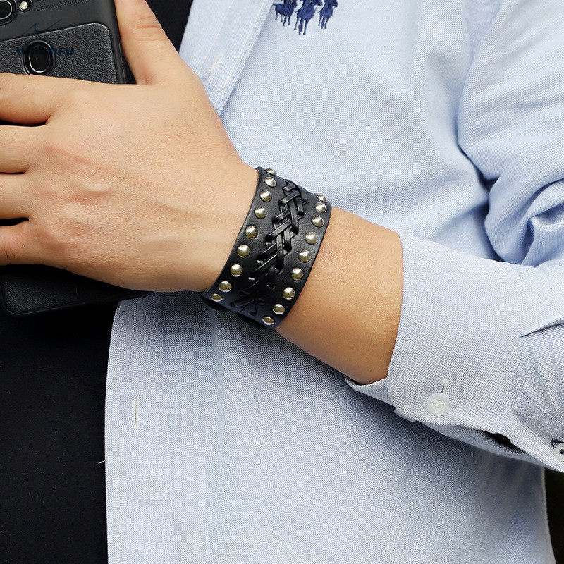 Men Vintage Woven Leather Bracelet New Fashion Jewelry Personality Punk Cowhide Bracelet