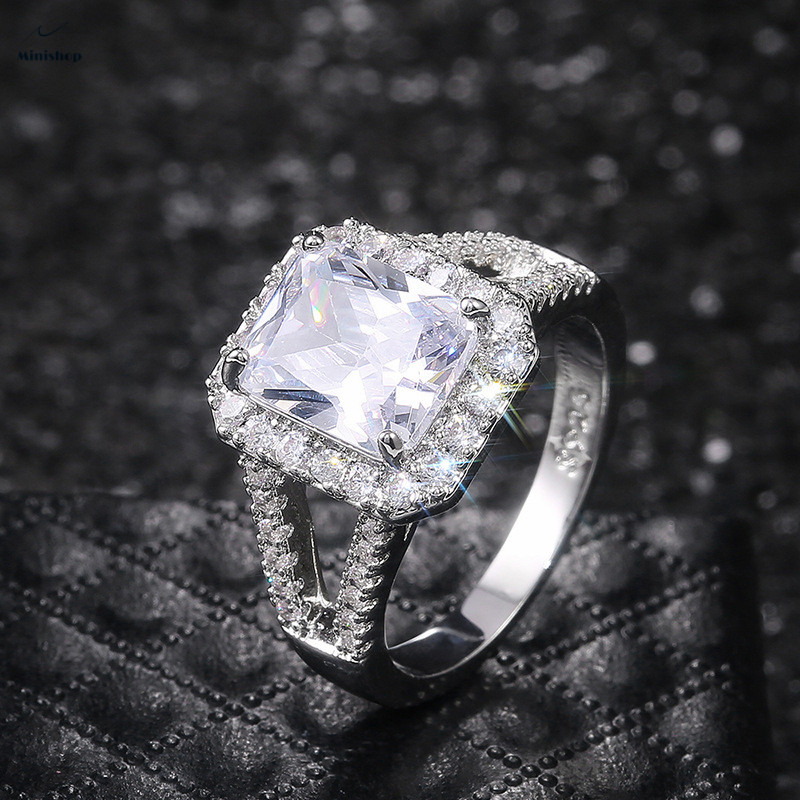 Women Hot Style Classic Square Zrcon Diamond Ring Copper Platinum Wedding Rings Jewelry Accessories