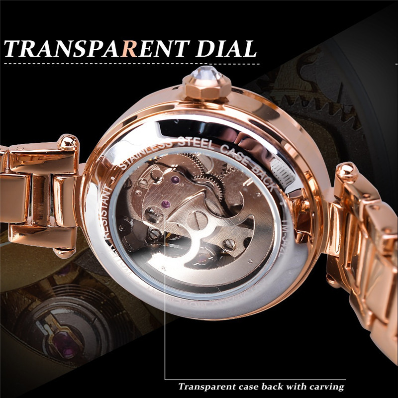 Women New Fashion Four-leaf Clover Automatic Hollow Mechanical Watch Business Style Waterproof Watch
