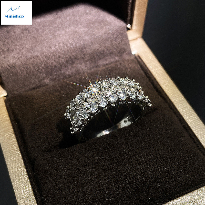 Women Zircon Diamond Ring Lady Copper-plated Platinum Staircase Ring Luxury Jewelry Accessories