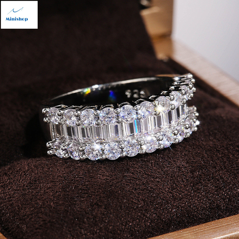 Women Zircon Diamond Ring Lady Copper-plated Platinum Staircase Ring Luxury Jewelry Accessories