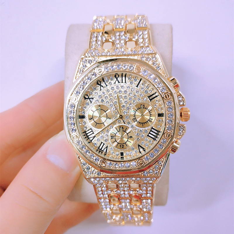 Men Iced Out High Glass Quartz Watch Creative Diamond Business Style Watch Suit Accessories Jewelry