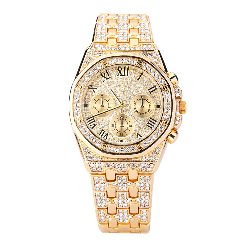 Men Iced Out High Glass Quartz Watch Creative Diamond Business Style Watch Suit Accessories Jewelry