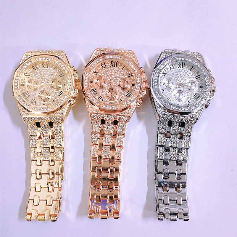 Men Iced Out High Glass Quartz Watch Creative Diamond Business Style Watch Suit Accessories Jewelry