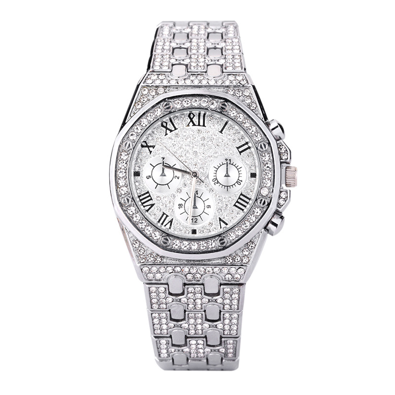 Men Iced Out High Glass Quartz Watch Creative Diamond Business Style Watch Suit Accessories Jewelry
