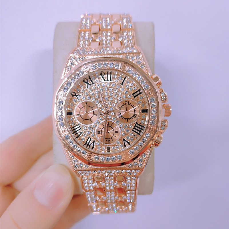 Men Iced Out High Glass Quartz Watch Creative Diamond Business Style Watch Suit Accessories Jewelry