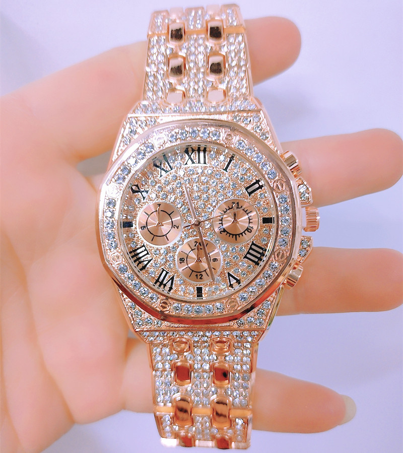 Men Iced Out High Glass Quartz Watch Creative Diamond Business Style Watch Suit Accessories Jewelry