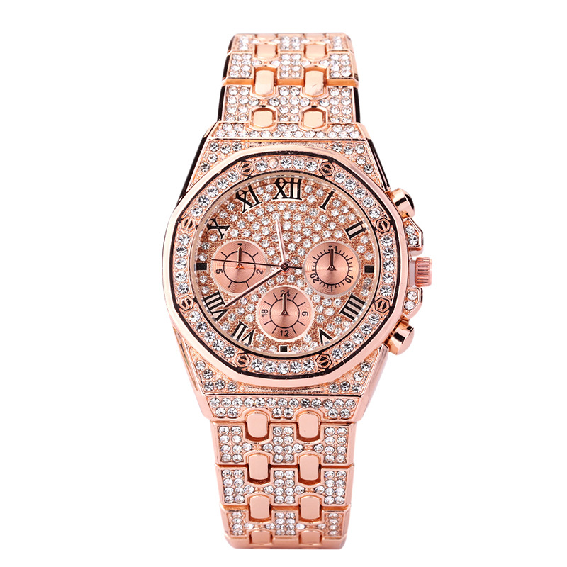 Men Iced Out High Glass Quartz Watch Creative Diamond Business Style Watch Suit Accessories Jewelry