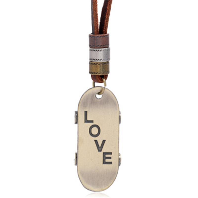 Men and Women Simple Retro Leather Necklace Love Scooter Pendant Couples Long Sweater Chain