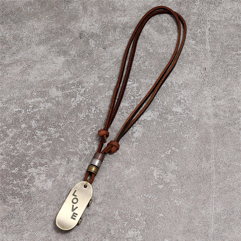 Men and Women Simple Retro Leather Necklace Love Scooter Pendant Couples Long Sweater Chain