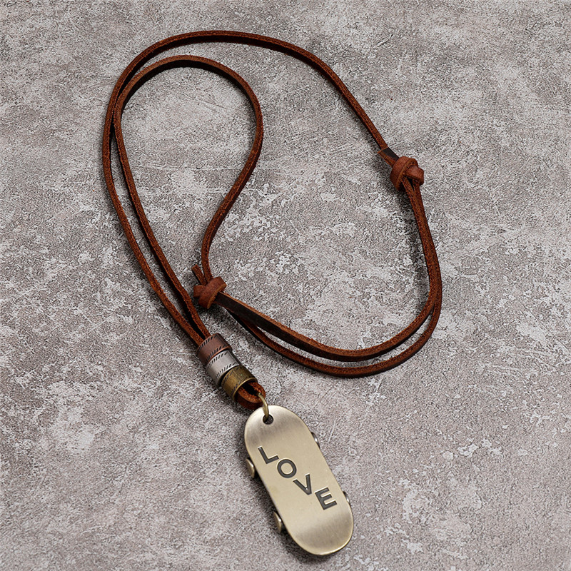 Men and Women Simple Retro Leather Necklace Love Scooter Pendant Couples Long Sweater Chain