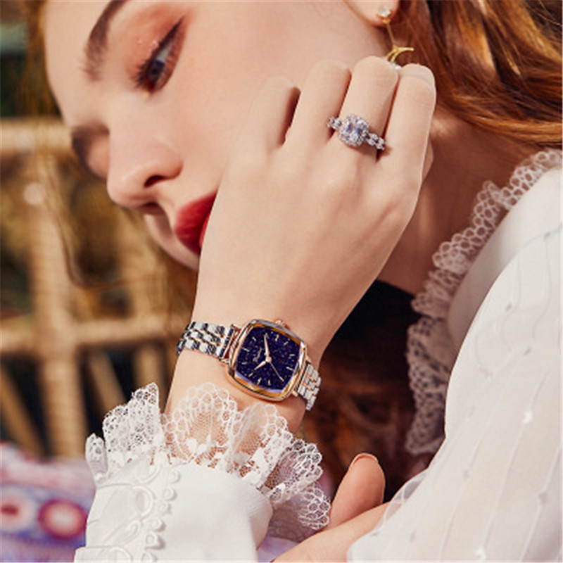 Women Fashion Square Plate 30ATM Waterproof Office Lady Watch Birdthday Gift Watch With bracelet