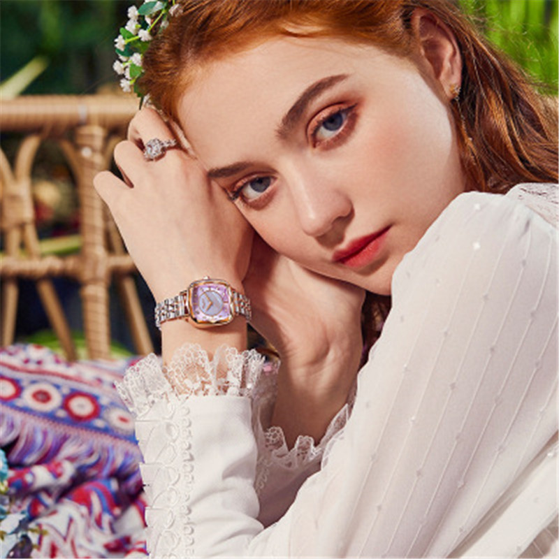 Women Fashion Square Plate 30ATM Waterproof Office Lady Watch Birdthday Gift Watch With bracelet