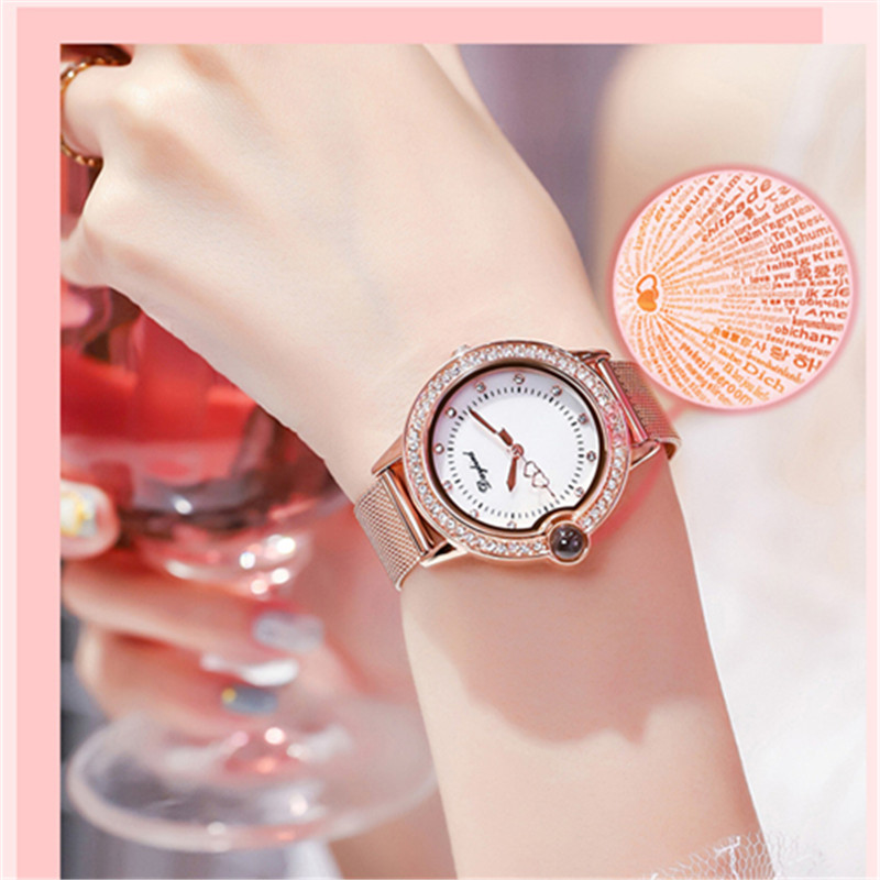 Women Fashion 100 Language I Love you project Watch 3ATM Waterproof  Quartz Watch Luxury Gift Watch