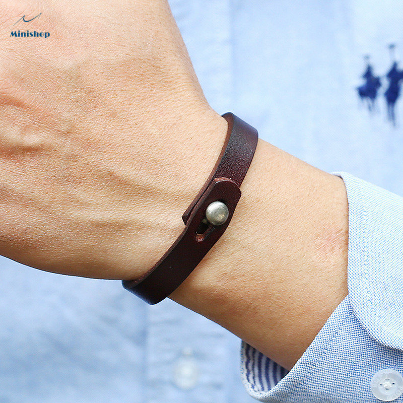 Men Retro Simple Business Style Leather Bracelet Fashion Versatile Punk Rock Leather Gift Bracelet