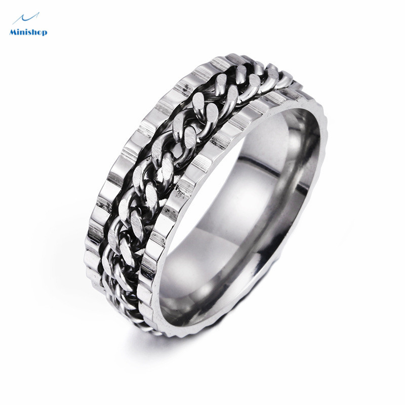 Men and Women New Fashion No Faded Ring Titanium Steel Chain Ring Hip hop style Jewelry