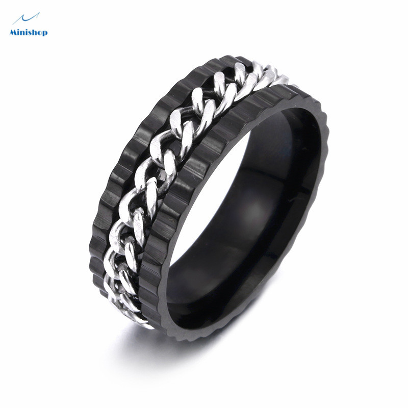 Men and Women New Fashion No Faded Ring Titanium Steel Chain Ring Hip hop style Jewelry