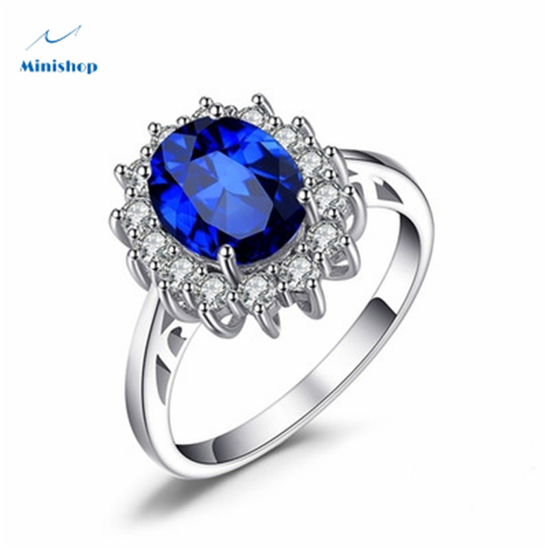 Women New Fashion Rings Platinum Plated Engagement Jewelry Boutique Blue Gem Zircon Diamond Ring
